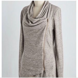 Airport Greeting Asymmetrical Zip Moto Sweater